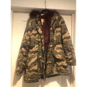 Camo jacket with purple fur